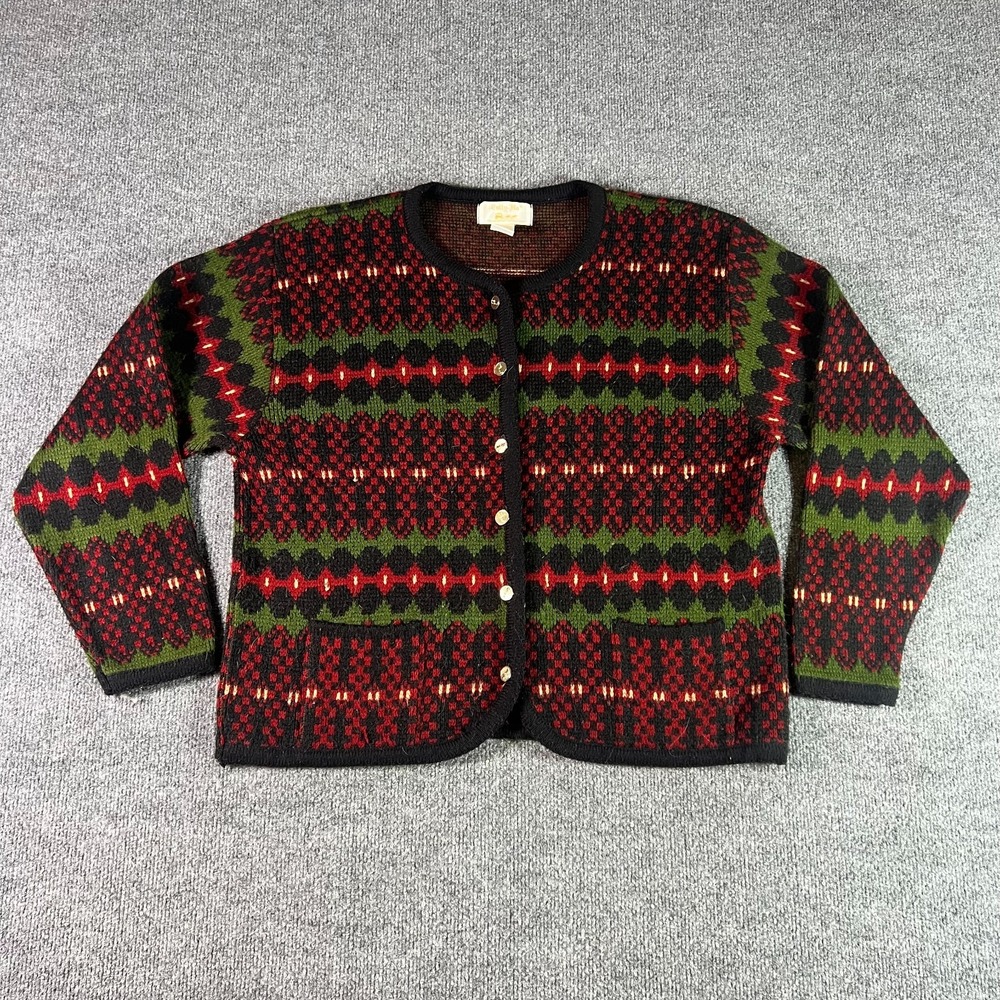 VTG Tally-Ho Cardigan Sweater Womens XL Multicolor Geometric Knit Ugly Christmas